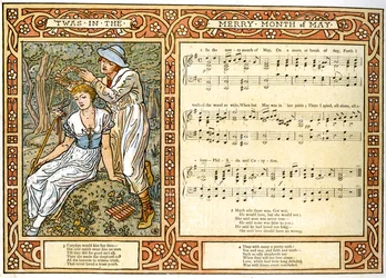 &39;Twas no Feliz Mês de Maio&39;, Corydon definindo uma coroa de flores na cabeça de Phillida, ilustração da música de &39;Pan-Pipes&39;, Um livro de canções antigas, recém-arranjado e com acompanhamentos de Theo.